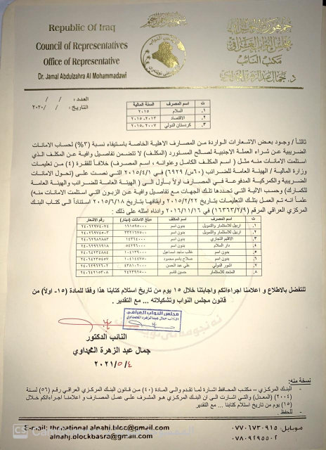 جمال المحمداوي يكشف عدد المصارف الاهلية المتهربة م