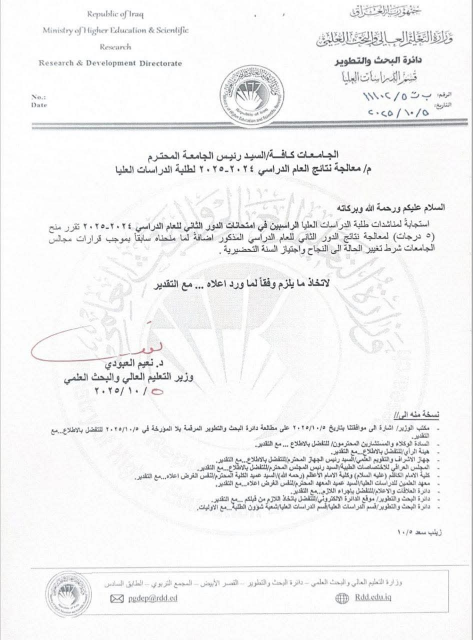 وزير التعليم  يقررمنح 5 درجات لطلبة الدراسات العلي