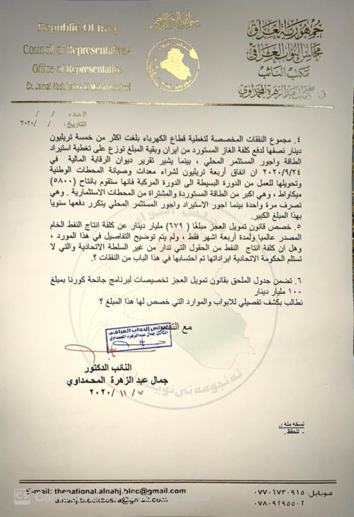 بالوثائق.. جمال المحمداوي يوجه سؤالاً برلمانياً لو