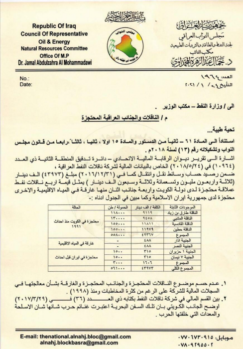جمال المحمداوي يدعو إلى حسم مصير اربع نقلات نفط عر