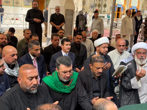 محافظ النجف ورئيس وأعضاء مجلس المحافظة ومسؤولو البصرة يشاركون في وداع جعفر الحجاج الأخير