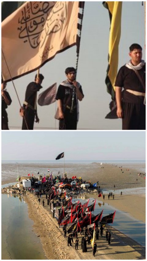 انطلاق موكب وراية / من البحر الى النحر / سيرا على الأقدام من الفاو جنوبي البصرة الى كربلاء لأداء زيارة اربعينية أبي الشهداء